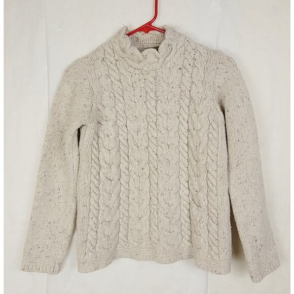 Aran Sweater Market oatmeal wool cashmere cable knit sweater Size small Preppy - Picture 1 of 10